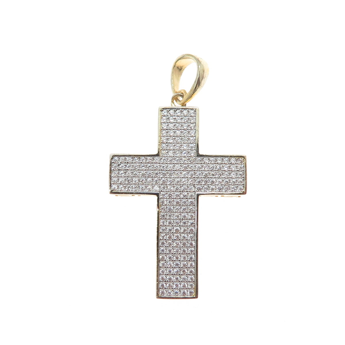 925 Sterling Silver Gold Plated Round-Cut C Z Sparkle Cross Charm Pendant