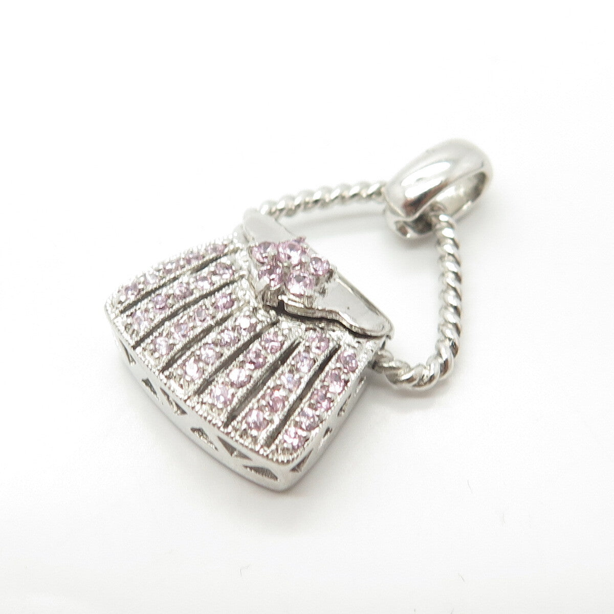 925 Sterling Silver C Z Purse Handbag Locket Pendant