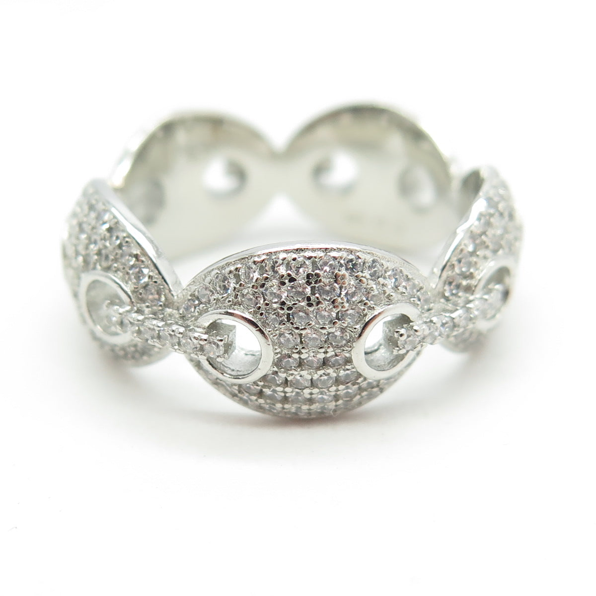 925 Sterling Silver Pave C Z Chain Band Ring Size 8.25