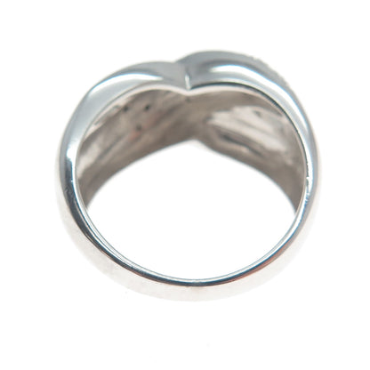 FINA 925 Sterling Silver Real Round-Cut Diamond Crossover Ring Size 7.5