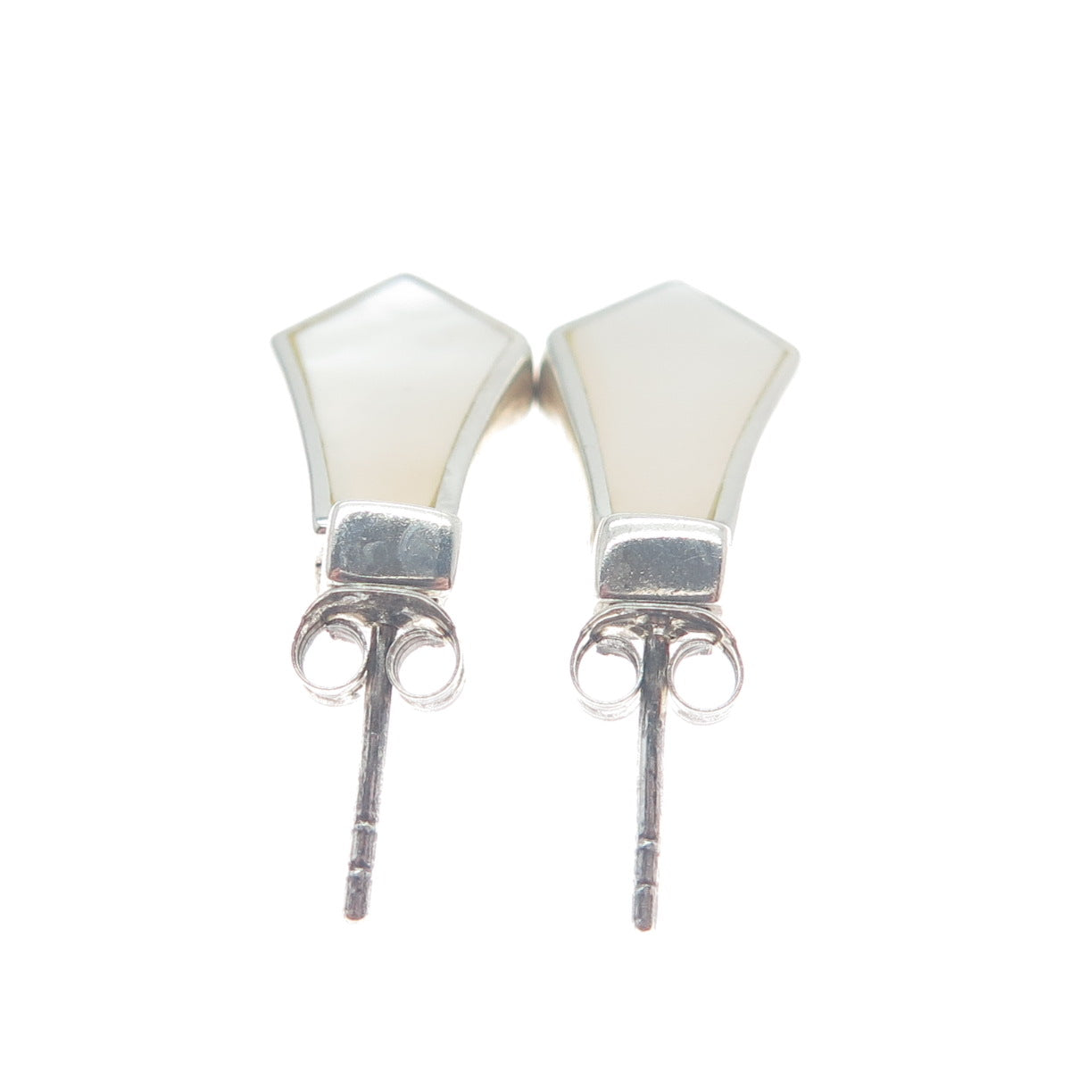 925 Sterling Silver Vintage Real Mother-of-Pearl Modernist Dangle Earrings