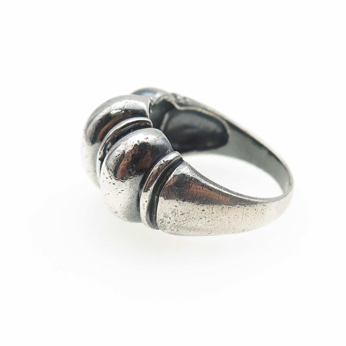 925 Sterling Silver Vintage Modernist Cocoon Oxidized Ring Size 7.5