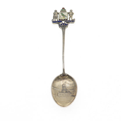 925 Sterling Antique Art Deco Canada Enamel Halifax Clock Tower Coffee Spoon