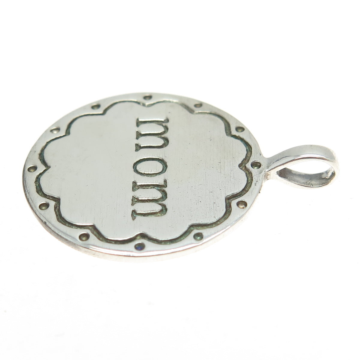 925 Sterling Silver Vintage "Mom" Round Pendant