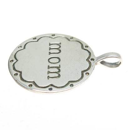 925 Sterling Silver Vintage "Mom" Round Pendant