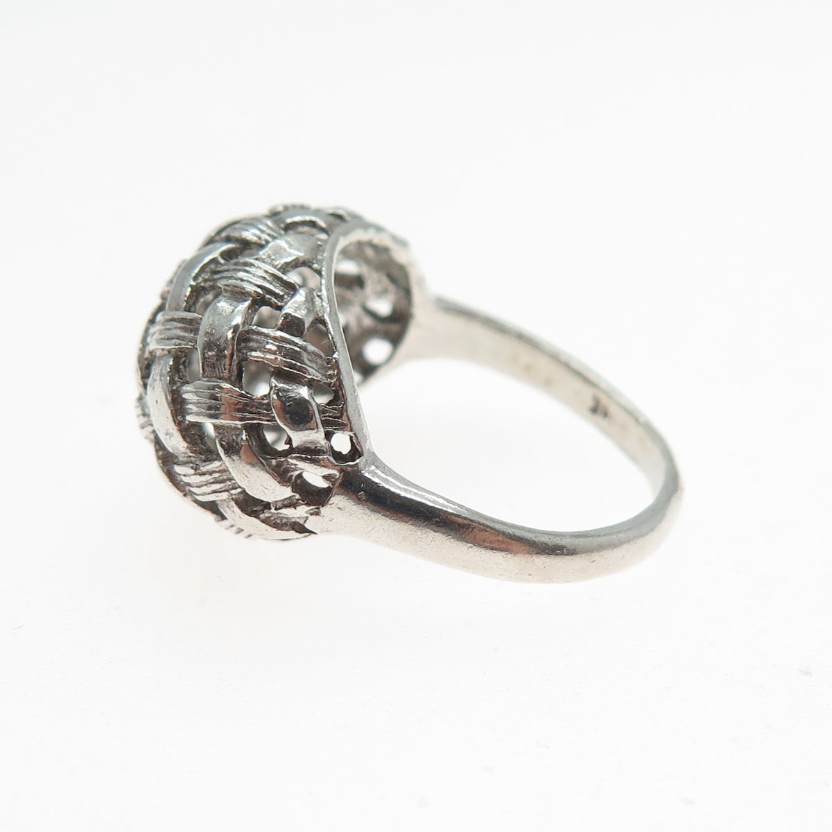 925 Sterling Silver Vintage Modernist Woven Dome Oxidized Ring Size 7