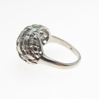 925 Sterling Silver Vintage Modernist Woven Dome Oxidized Ring Size 7