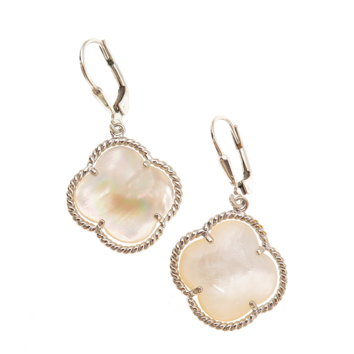 925 Sterling Silver Vintage Real MOP Floral Dangle Earrings