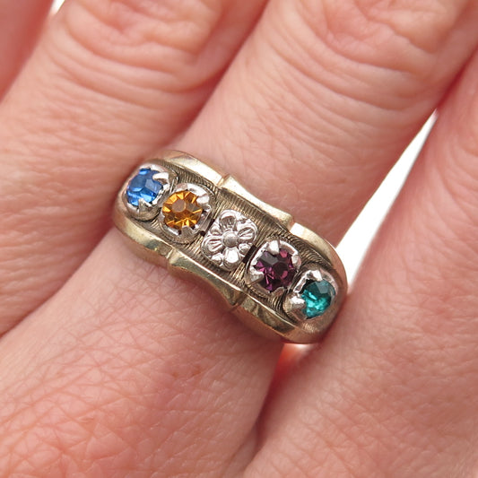 Vargas Sterling Silver Gold Plated Antique Art Deco Rhinestone Ring Size 8.25