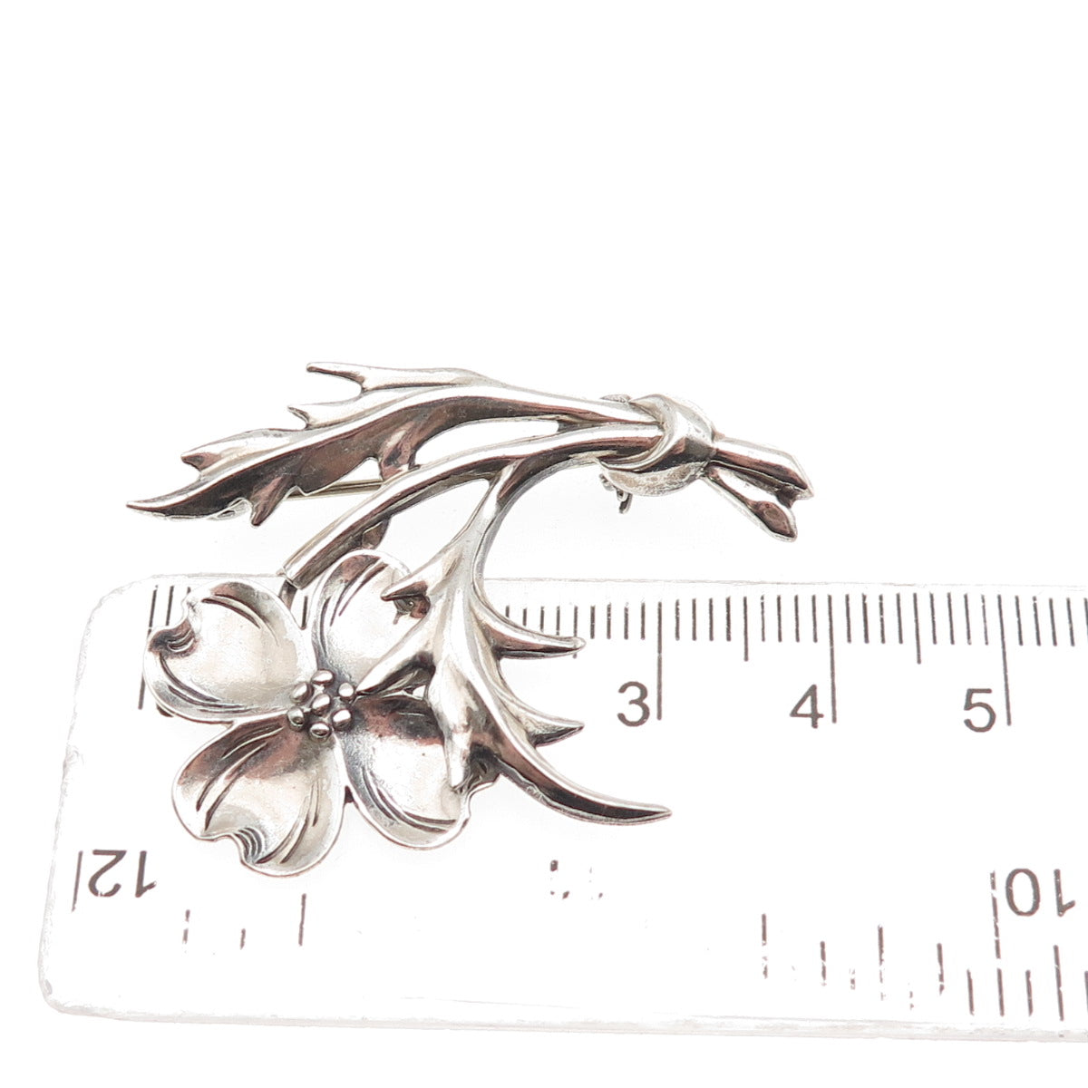 925 Sterling Silver Vintage Dogwood Flower Oxidized Pin Brooch