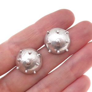 925 Sterling Silver Vintage Modernist Dome Earrings
