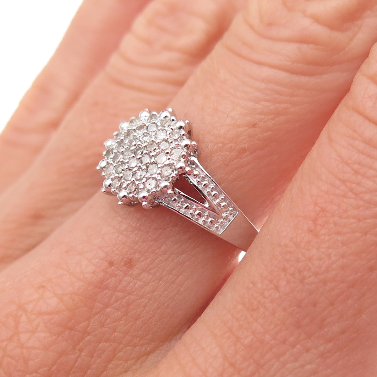 925 Sterling Silver Real Round-Cut Diamond Ring Size 6.25