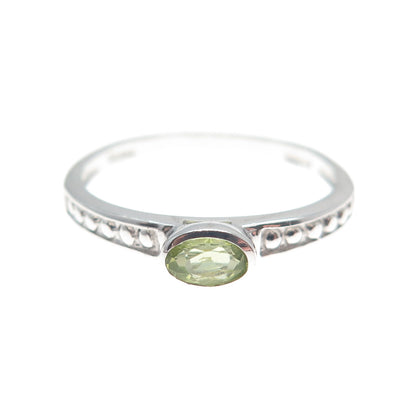 925 Sterling Silver Real Oval-Cut Peridot Granulated Ring Size 8.25