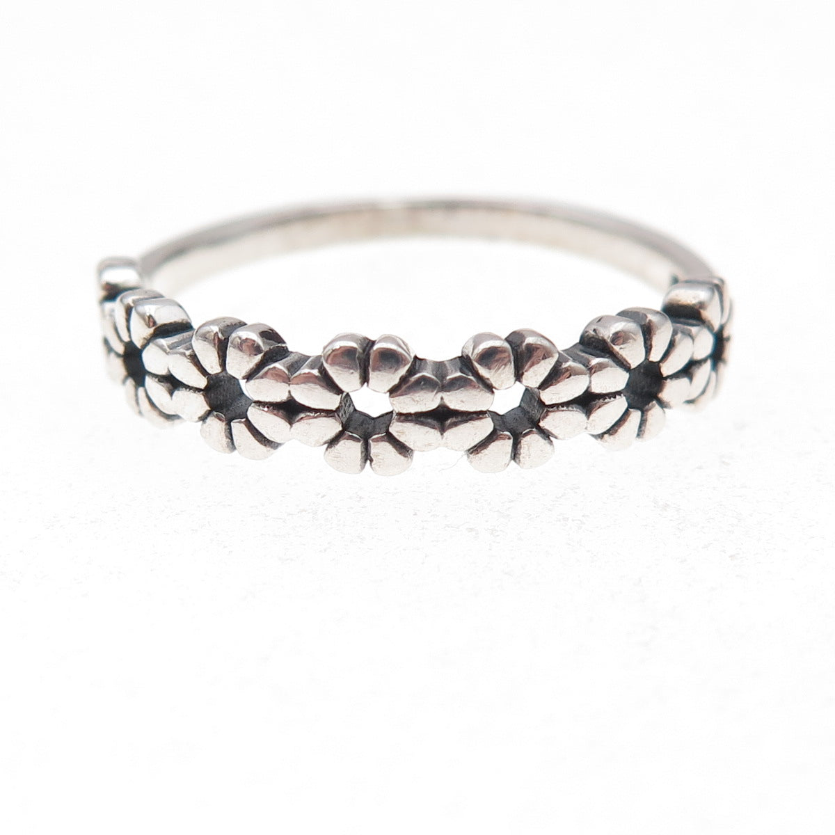 925 Sterling Silver Vintage Daisy Flower Oxidized Ring Size 9.75