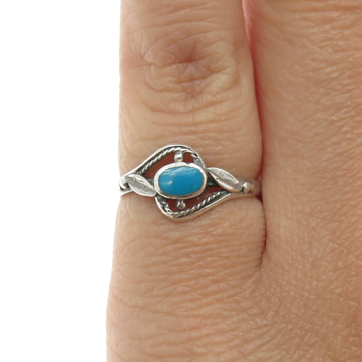 925 Sterling Silver Vintage Real Bisbee Turquoise Oxidized Ring Size 5