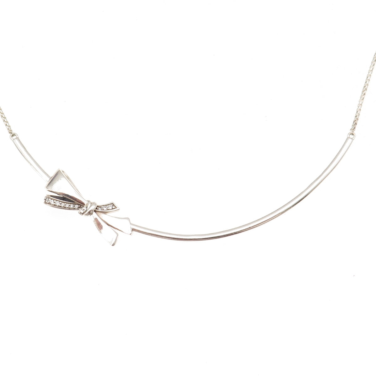 Pandora 925 Sterling Silver C Z Sparkling Bow Adjustable Collier Necklace 18"