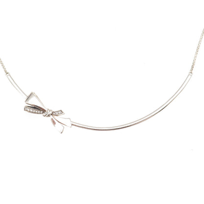 Pandora 925 Sterling Silver C Z Sparkling Bow Adjustable Collier Necklace 18"
