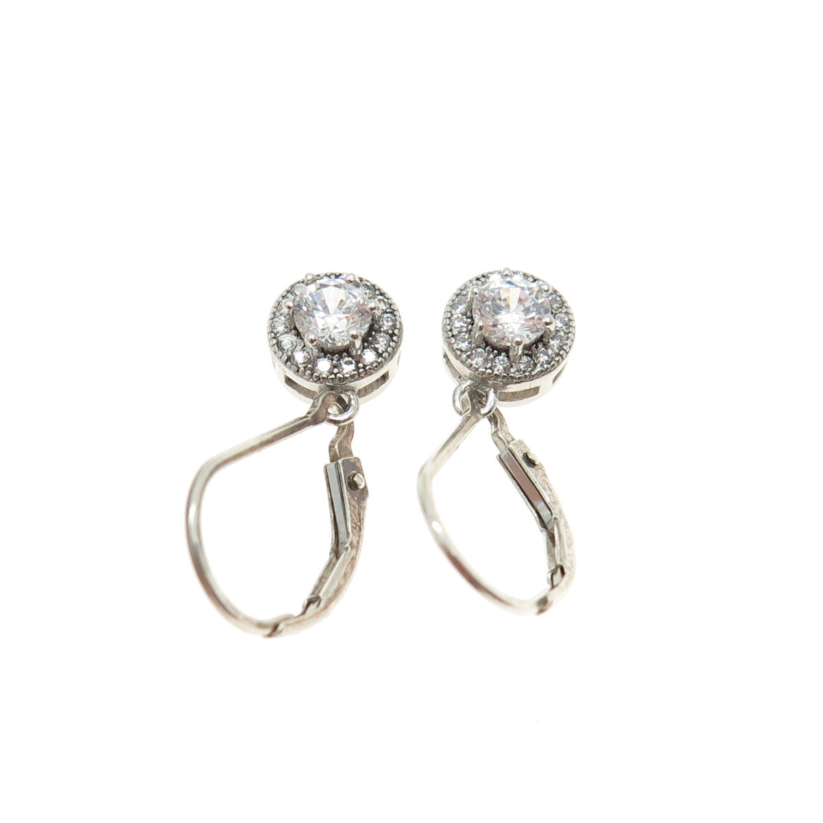 925 Sterling Silver Round-Cut C Z Dangle Earrings