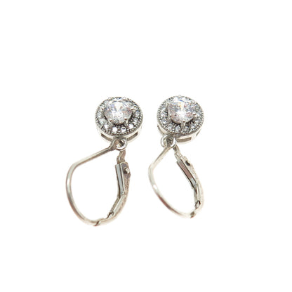 925 Sterling Silver Round-Cut C Z Dangle Earrings