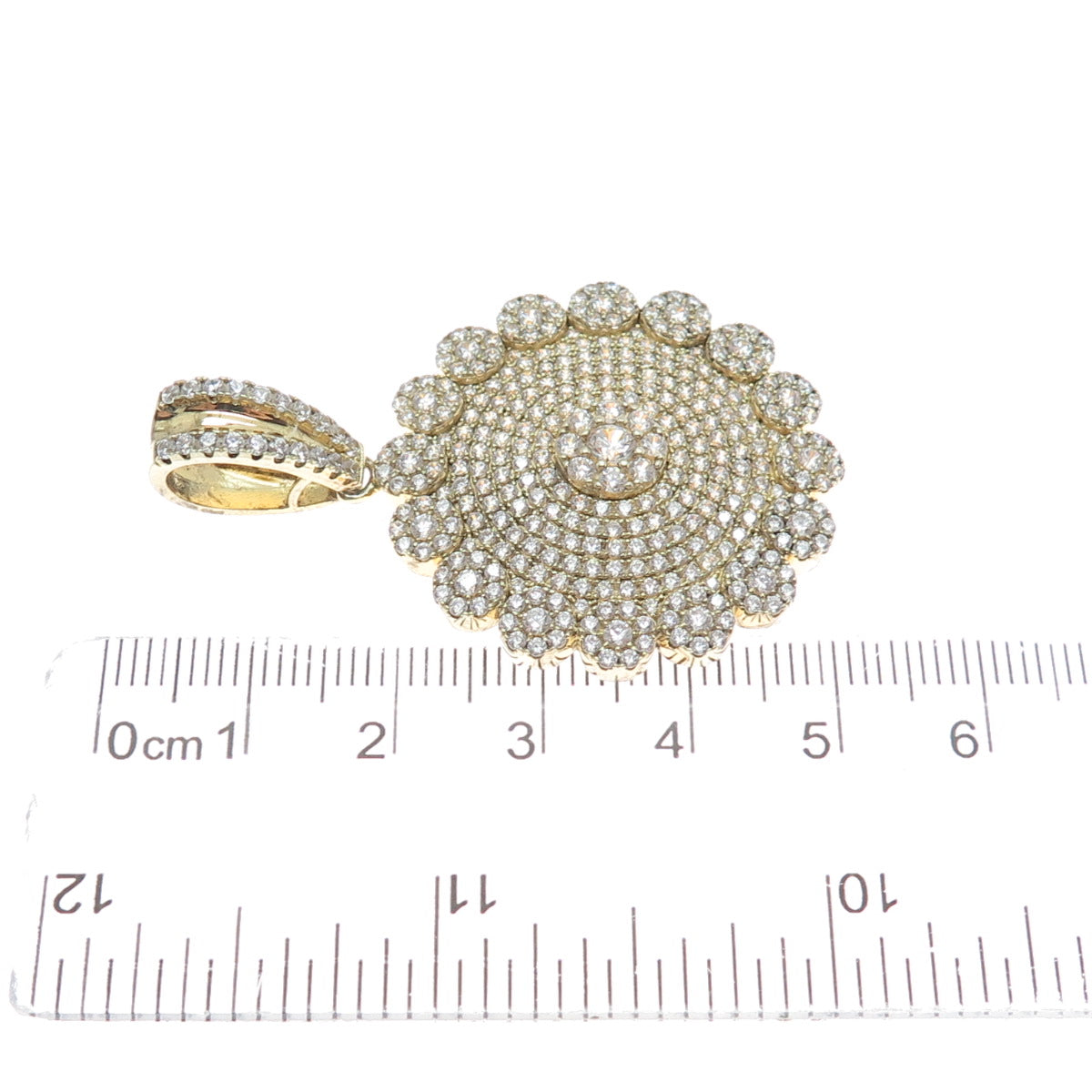 925 Sterling Silver Gold Plated Round-Cut Shaped C Z Sparkle Pendant