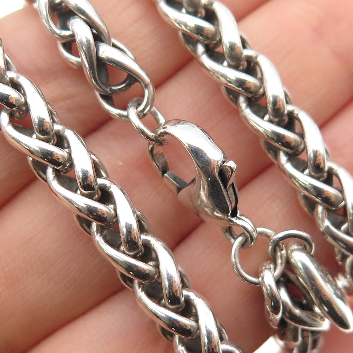 925 Sterling Silver Vintage Spiga Chain Necklace 16"