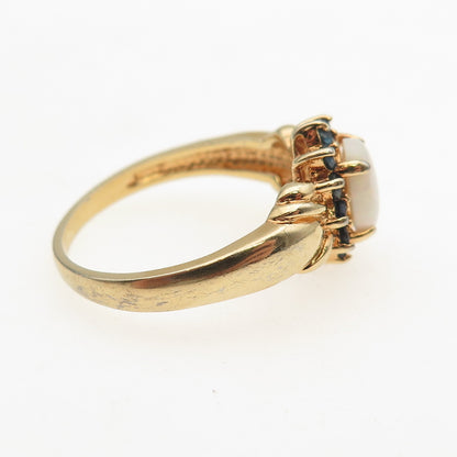ROSS SIMONS 925 Sterling Gold Plated Vintage Real Opal & Sapphire Ring Size 8.75