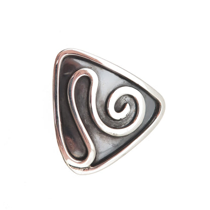 925 Sterling Silver Vintage Modernist Spiral Handwrought Oxidized Pin Brooch