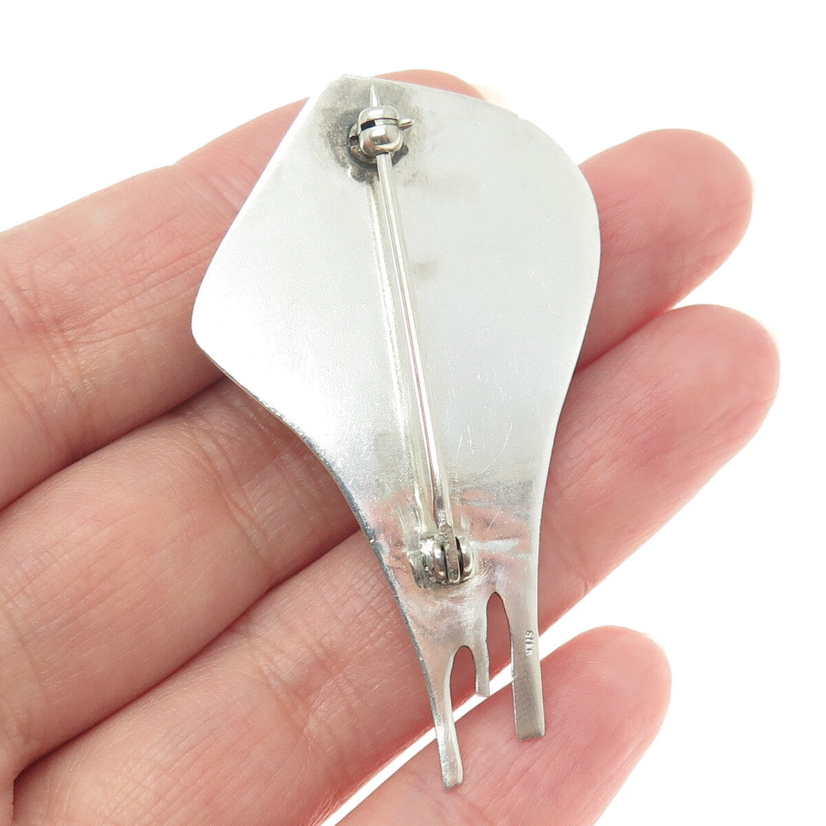 925 Sterling Silver Vintage Real Jasper Modernist Pin Brooch