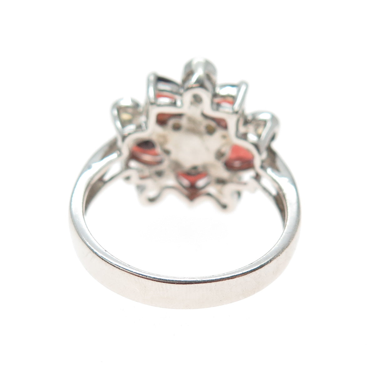 925 Sterling Silver Vintage Real Pearl Red Garnet Citrine Flower Ring Size 9.25