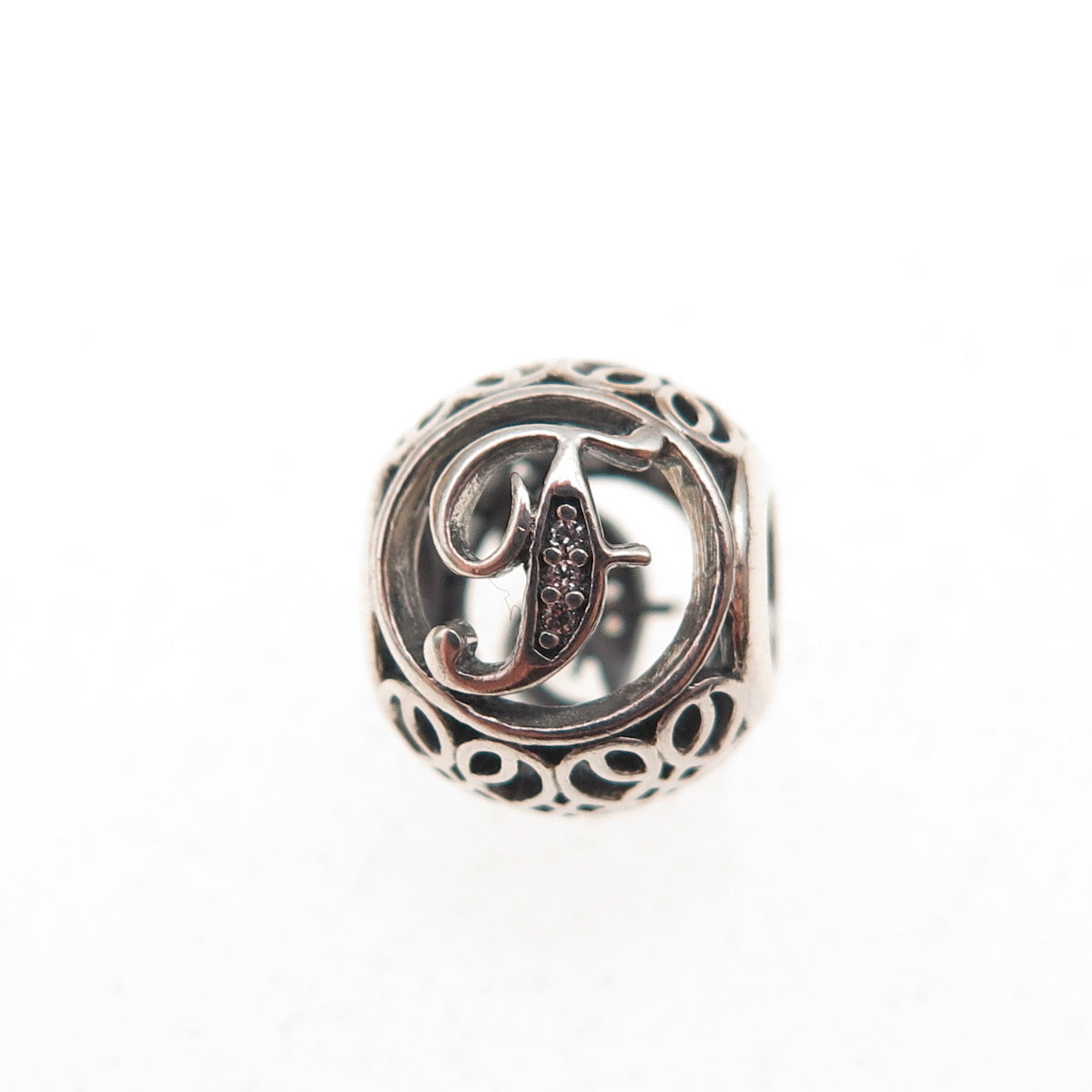 Pandora 925 Sterling Silver C Z Letter F Initial Slide Bead Charm