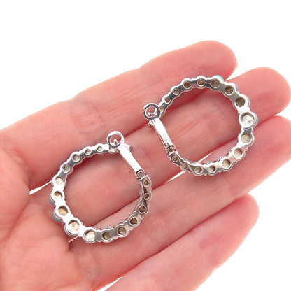 925 Sterling Silver Real Sleeping Beauty Turquoise Beaded Hoop Earrings