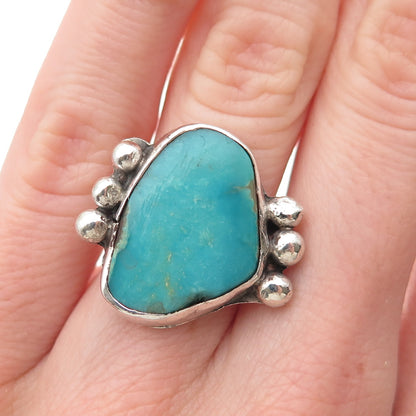 Old Pawn 925 Sterling Silver Vintage Kingman Turquoise Tribal Ring Size 4.25
