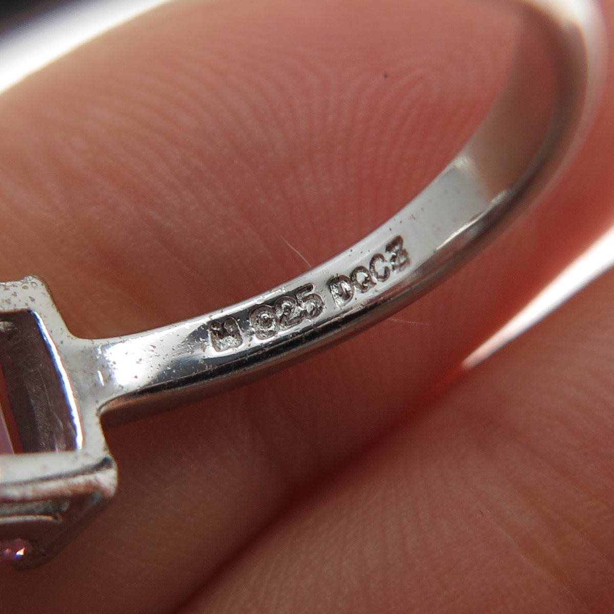 925 Sterling Silver Radiant-Cut Pink & White C Z Ring Size 6.25