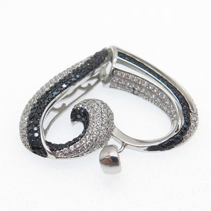 925 Sterling Silver Real Round-Cut Black Spinel & C Z Heart Pendant