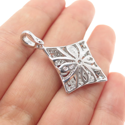 925 Sterling Silver Real Round-Cut Diamond Flower Charm Pendant