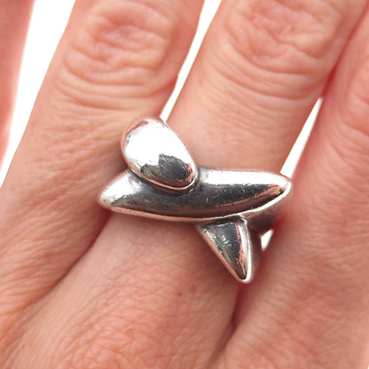 N&D Onderdonk 925 Sterling Silver Vintage Modernist X-Shape Ring Size 6.75