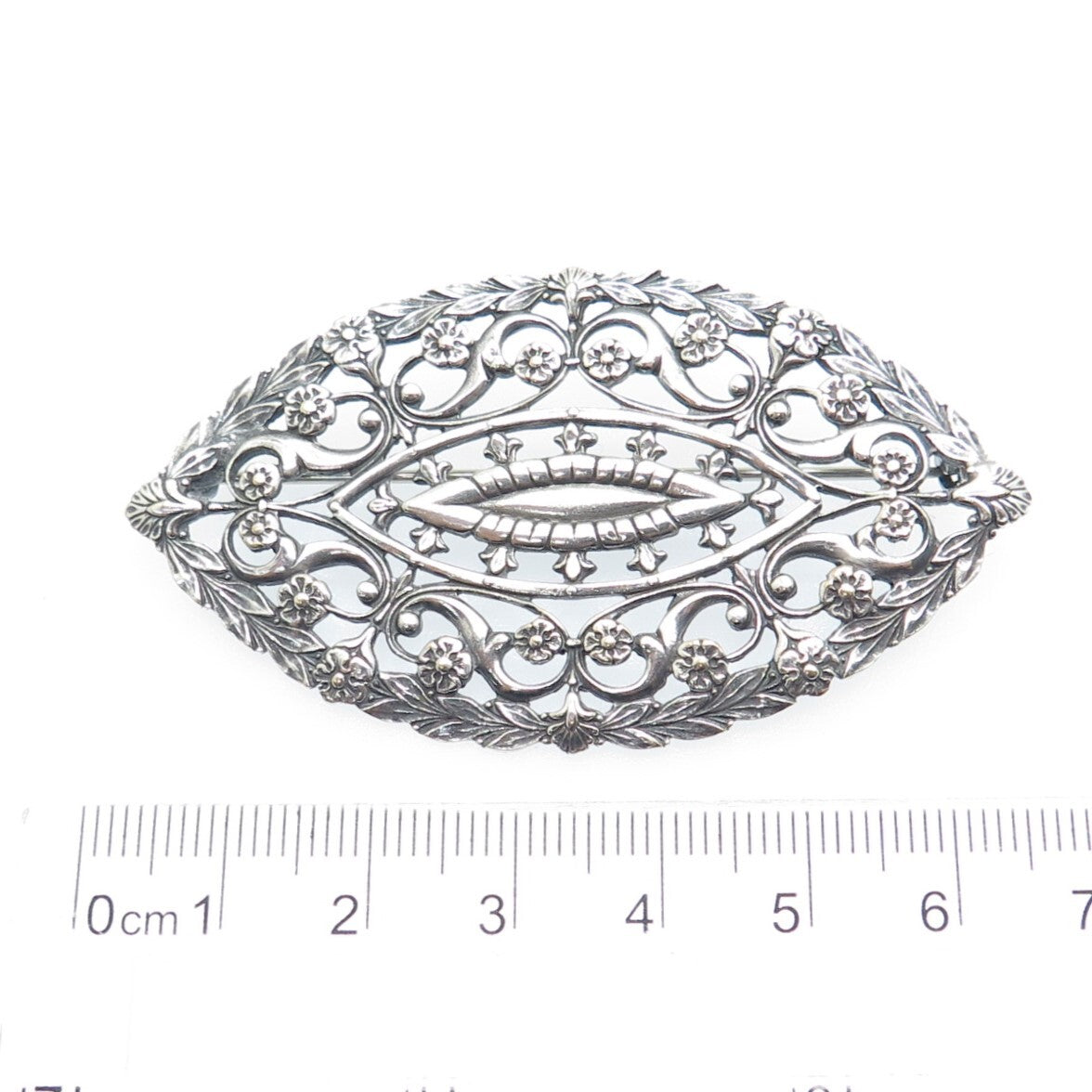 925 Sterling Silver Antique Art Deco Floral Leaf Pin Brooch