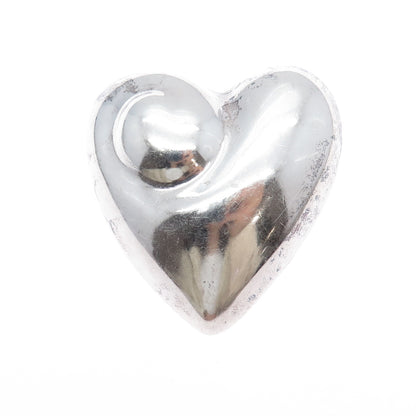 925 Sterling Silver Vintage Mexico Puffy Heart Pin Brooch / Pendant
