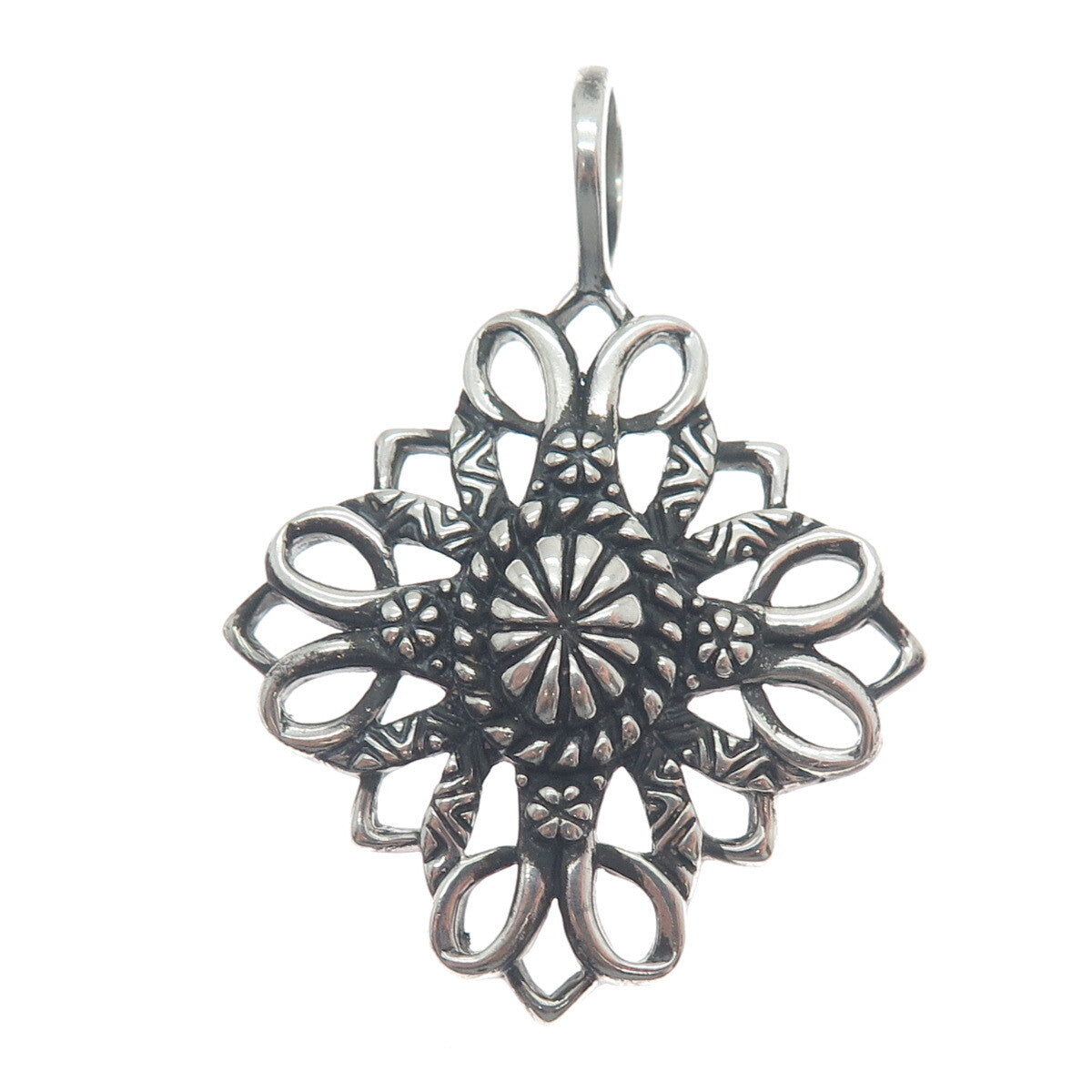 CAROLYN POLLACK 925 Sterling Silver Vintage Flower Oxidized Pendant