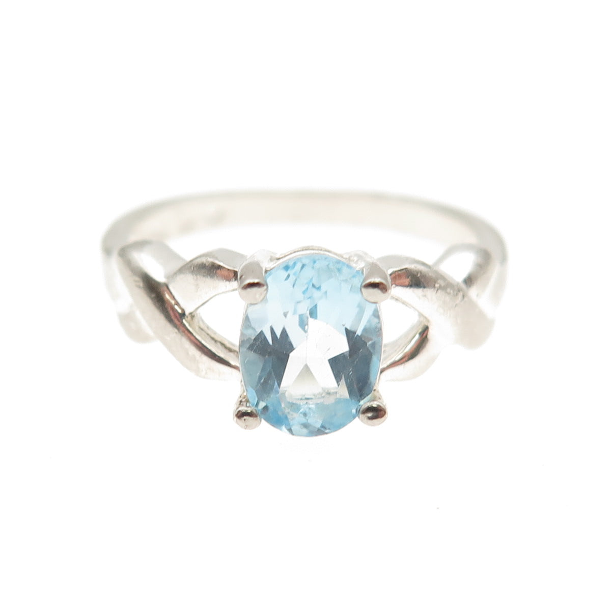 925 Sterling Silver Real Oval-Cut Blue Topaz Infinity Ring Size 7