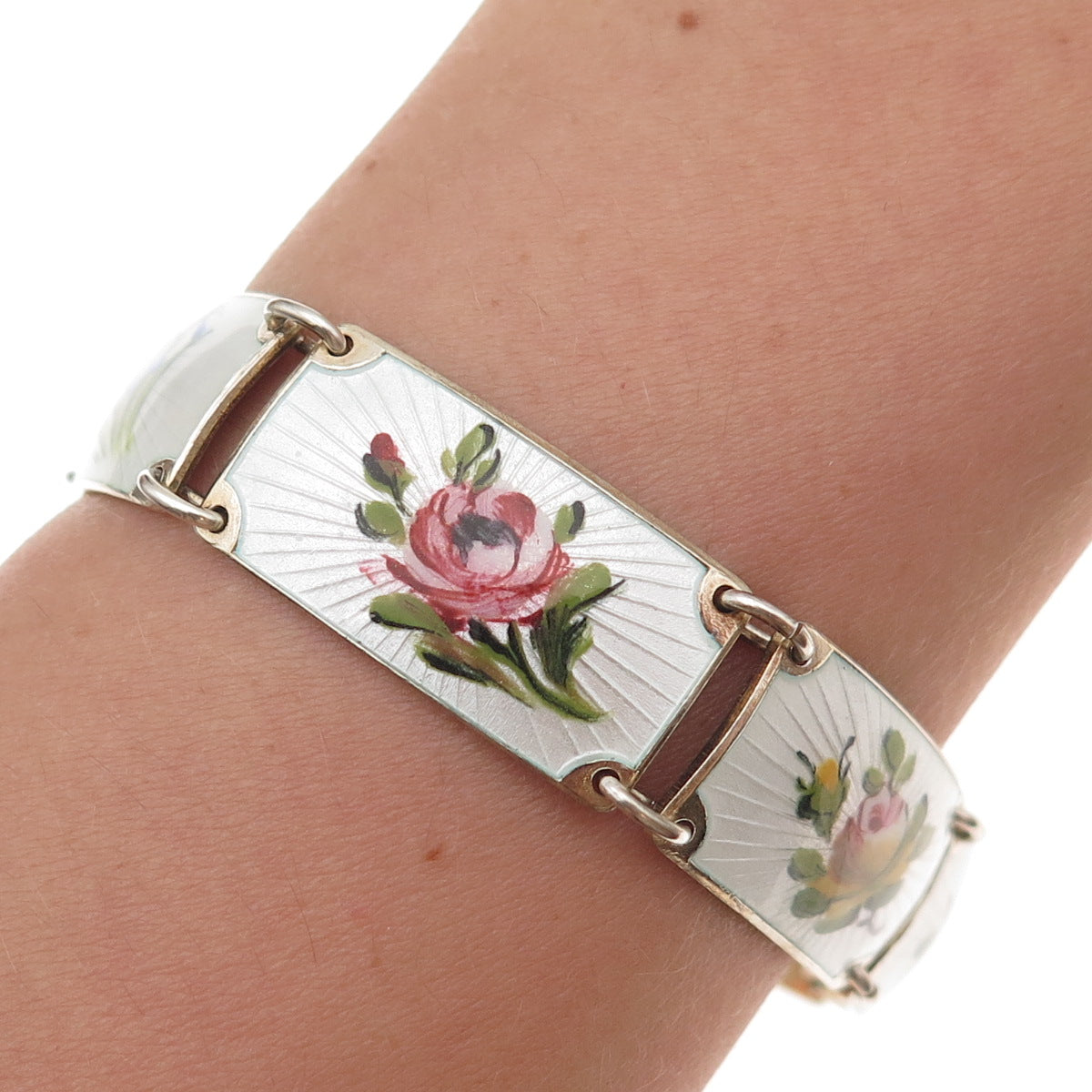 Finn Jensen 925S Sterling Gold Plated Vintage Norway Enamel Bracelet 6.75"