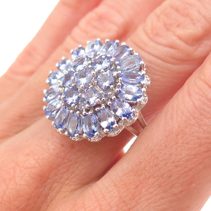 Chuck Clemency 925 Sterling Silver Real Tanzanite Floral Cluster Ring Size 8.25