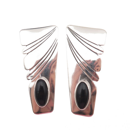 Old Pawn 925 Sterling Silver Vintage Southwestern Black Onyx Tribal Earrings