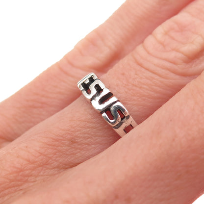 925 Sterling Silver Vintage Jesus Oxidized Name Ring Size 5.5
