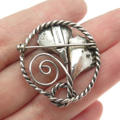 925 Sterling Silver Antique Art Deco Calla Lily Flower Oxidized Pin Brooch