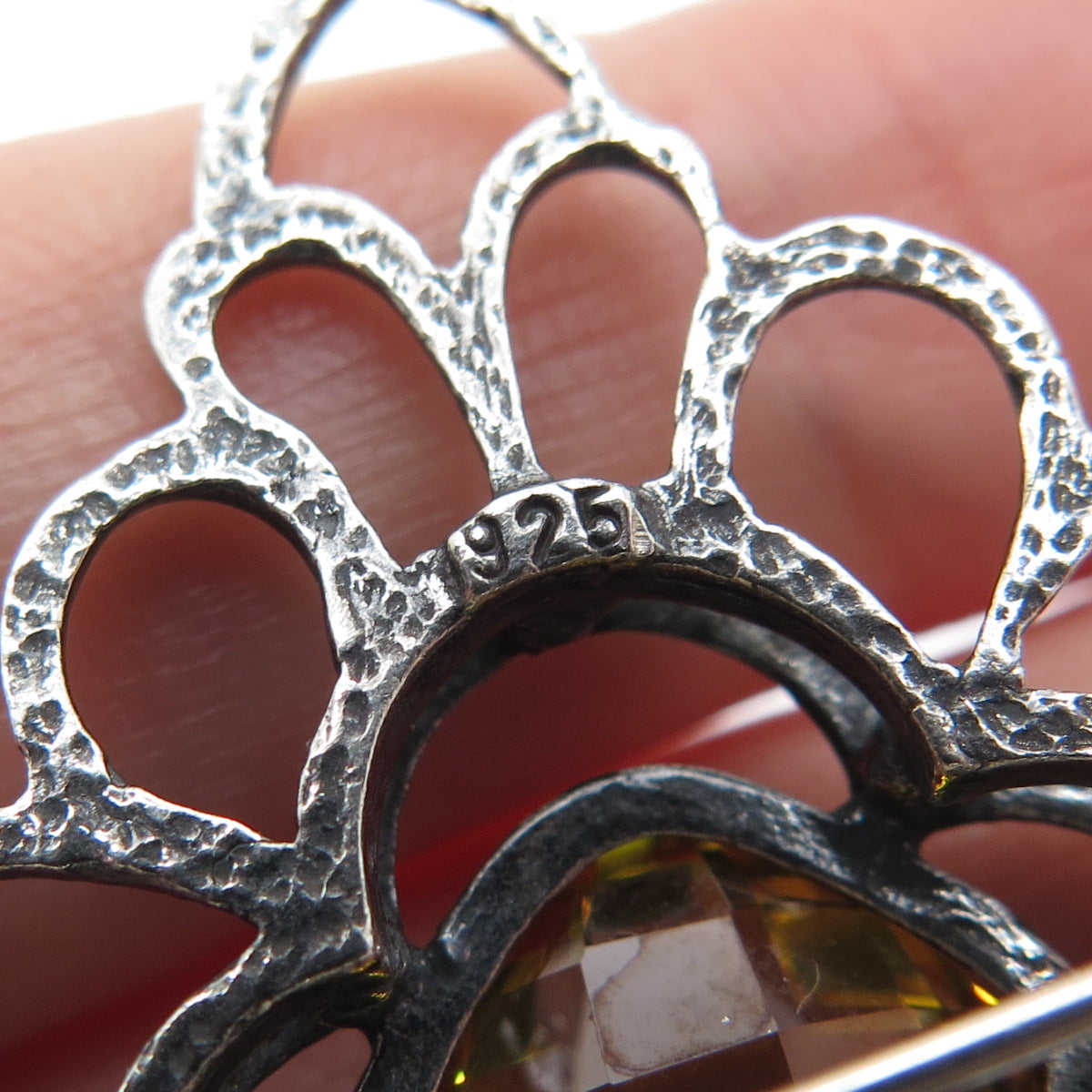 925 Sterling Silver Vintage Canary C Z Floral Cross Pin Brooch / Pendant