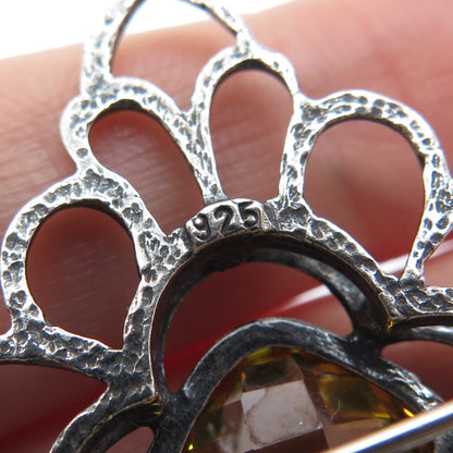 925 Sterling Silver Vintage Canary C Z Floral Cross Pin Brooch / Pendant