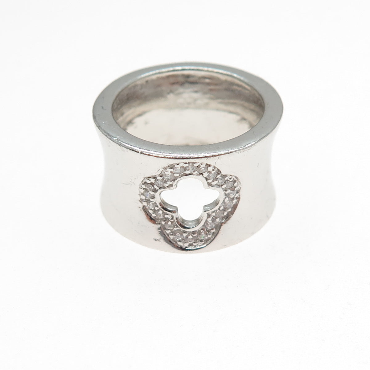 925 Sterling Silver Vintage Round-Cut C Z Flower Wide Ring Size 7.25