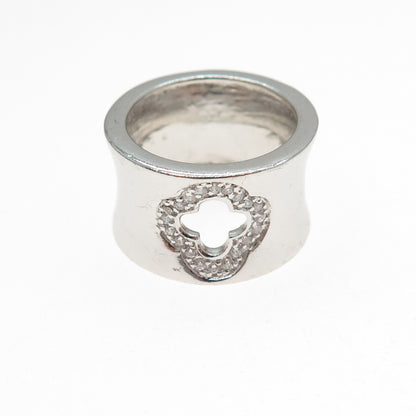 925 Sterling Silver Vintage Round-Cut C Z Flower Wide Ring Size 7.25