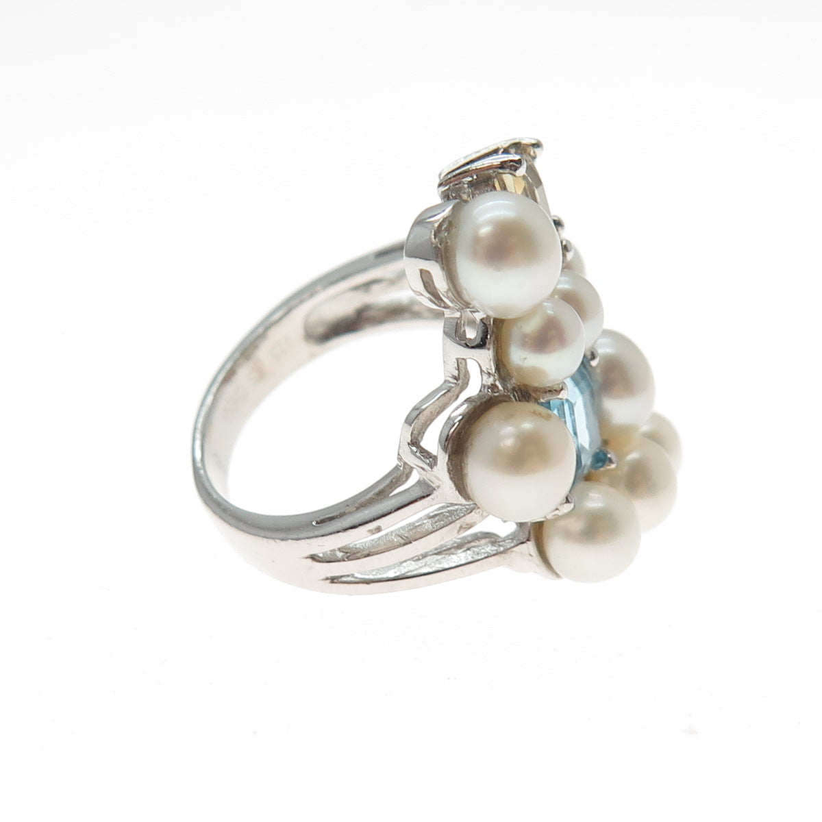 925 Sterling Silver Real Pearl Topaz Citrine Peridot Garnet & Iolite Ring Size 5